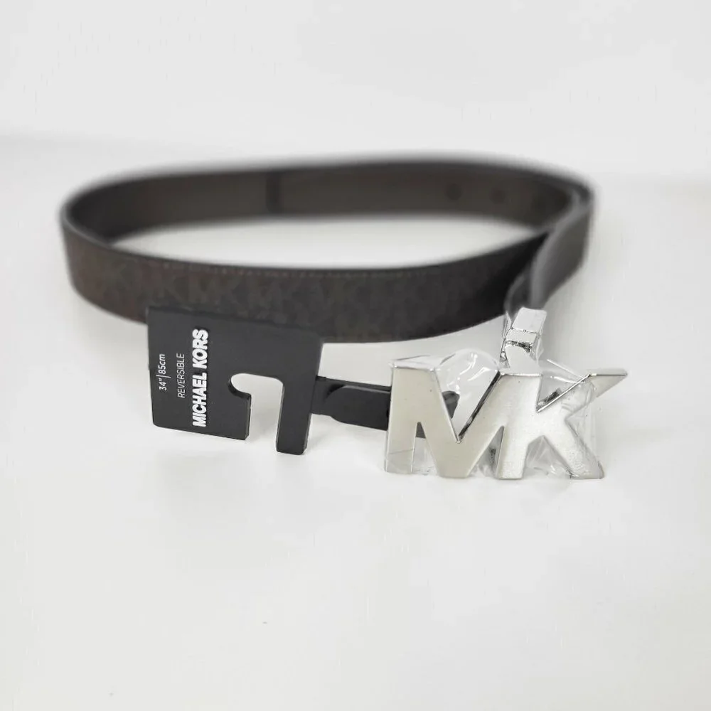 Michael Kors Signature Belt, Reversible Logo Brown/Plain Brown Size 34 or M